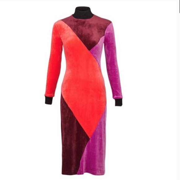 Splendid x Margherita MISSONI Velour Color-block Mock Neck Midi Dress, Size XS - Picture 3 of 5